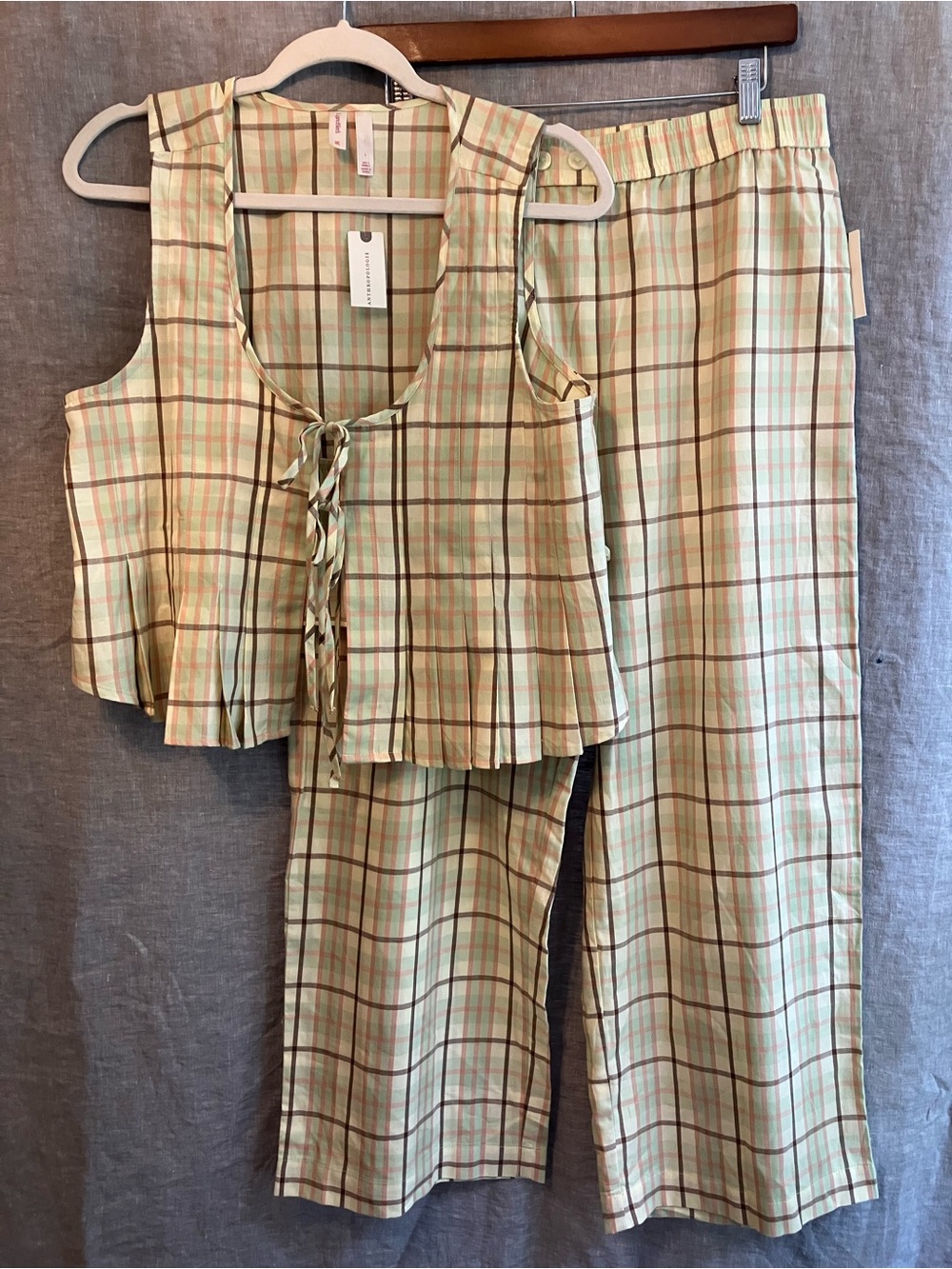 NWT Lyrebird Lounge Set from Anthropologie in Plaid Cotton